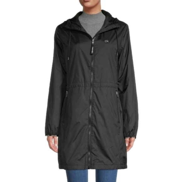 Calvin Klein Women's 3/4 Length Black Nylon Hooded Jacket Fleeced Lined Size M - Picture 1 of 15